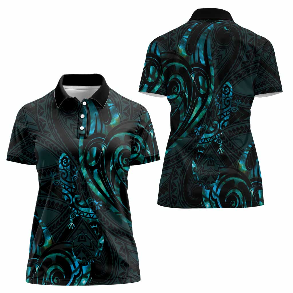 New Zealand Skink Women Polo Shirt Aotearoa Maori Mix Paua Shell LT14 - Polynesian Pride