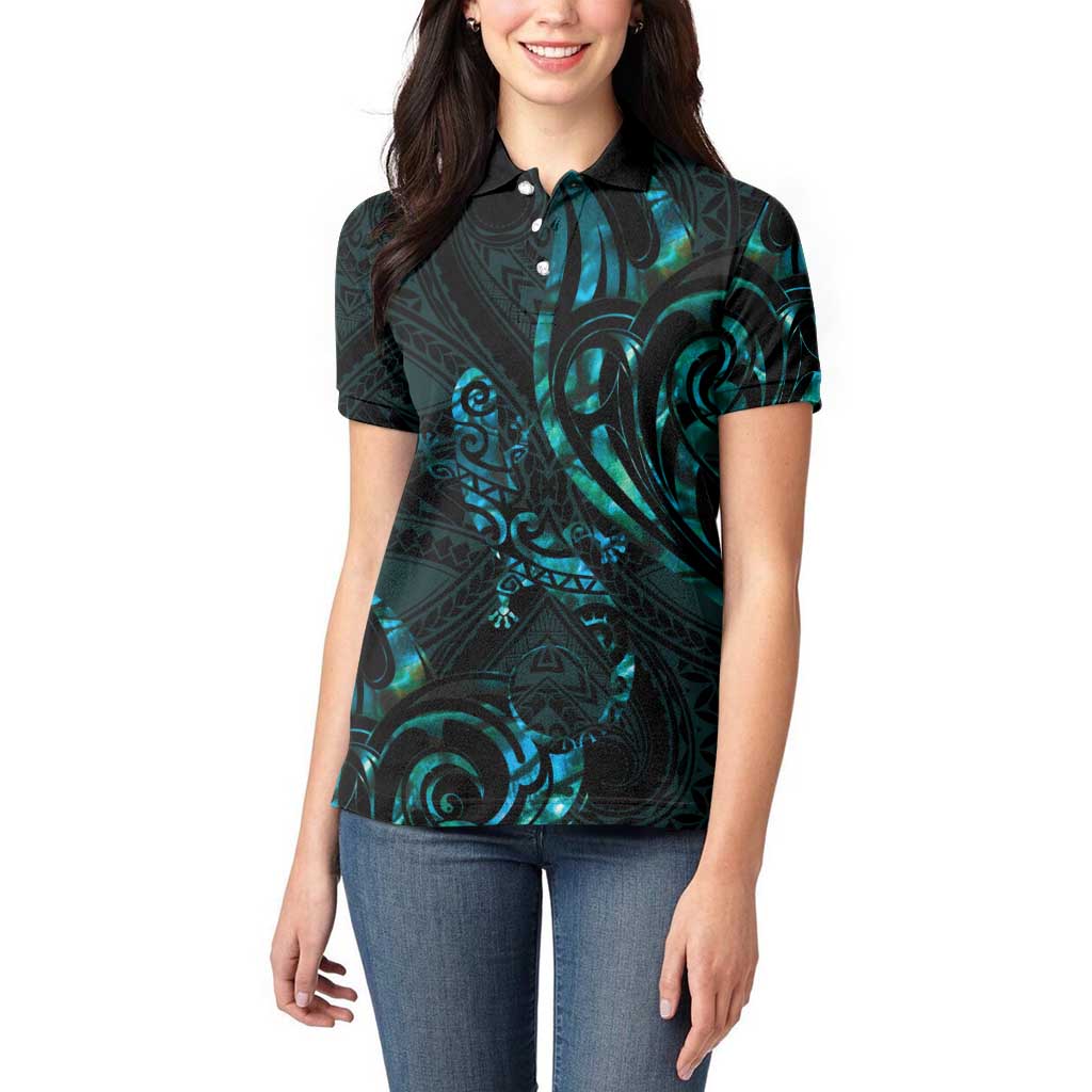 New Zealand Skink Women Polo Shirt Aotearoa Maori Mix Paua Shell LT14 - Polynesian Pride