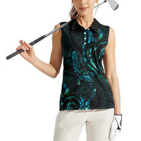 New Zealand Skink Women Sleeveless Polo Shirt Aotearoa Maori Mix Paua Shell LT14 - Polynesian Pride