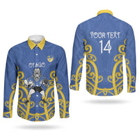 Otago Custom Rugby New Zealand Couples Matching Off Shoulder Short Dress and Long Sleeve Button Shirt Aotearoa Maori Pukana Tiki Mascot