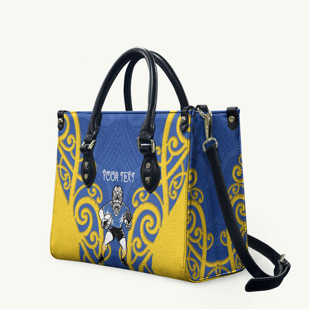 Otago Custom Rugby New Zealand Leather Bag Aotearoa Maori Pukana Tiki Mascot