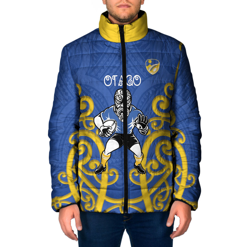 Otago Custom Rugby New Zealand Padded Jacket Aotearoa Maori Pukana Tiki Mascot