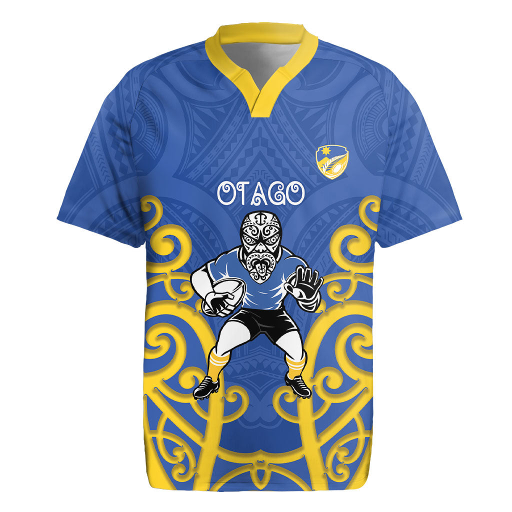 Otago Custom Rugby New Zealand Rugby Jersey Aotearoa Maori Pukana Tiki Mascot LT14 Blue - Polynesian Pride
