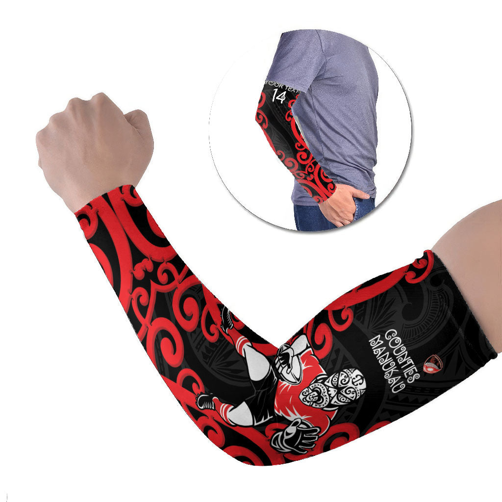 Counties Manukau Custom Rugby New Zealand Arm Sleeves Aotearoa Maori Pukana Tiki Mascot