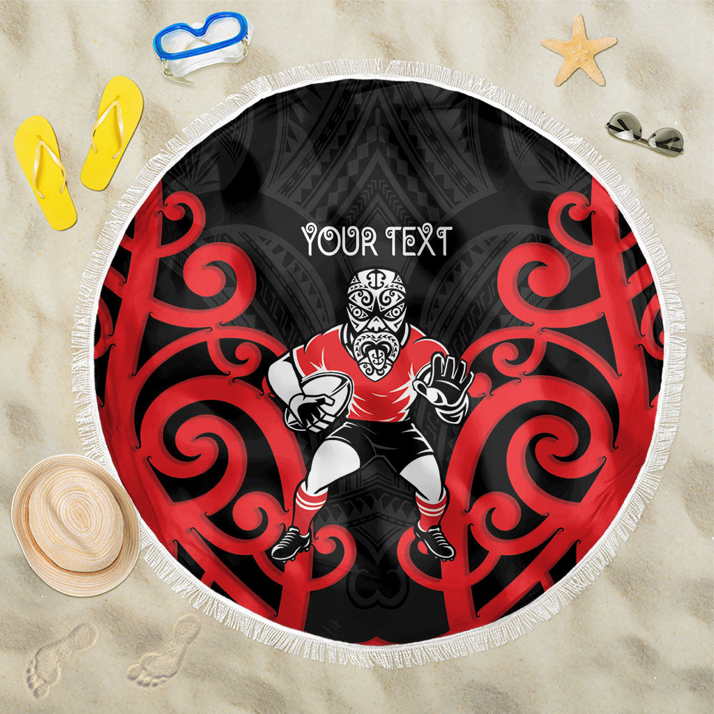 Counties Manukau Custom Rugby New Zealand Beach Blanket Aotearoa Maori Pukana Tiki Mascot