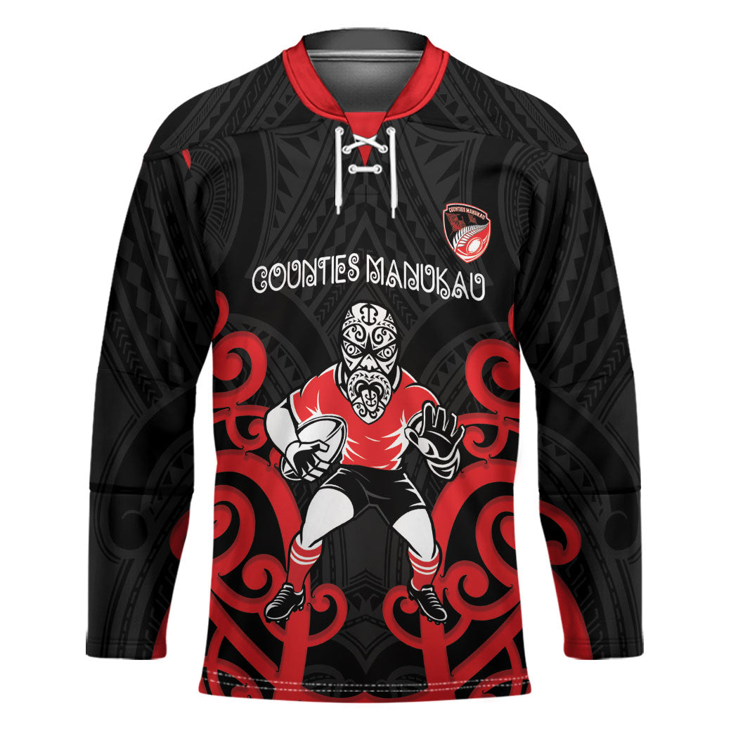 Counties Manukau Custom Rugby New Zealand Hockey Jersey Aotearoa Maori Pukana Tiki Mascot