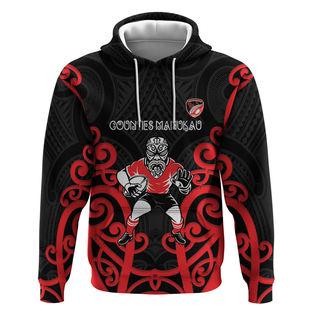 Counties Manukau Custom Rugby New Zealand Hoodie Aotearoa Maori Pukana Tiki Mascot