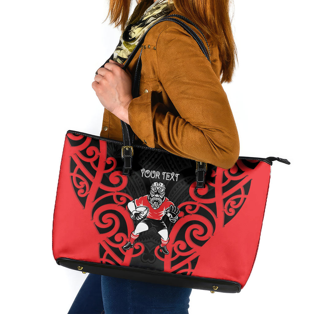 Counties Manukau Custom Rugby New Zealand Leather Tote Bag Aotearoa Maori Pukana Tiki Mascot
