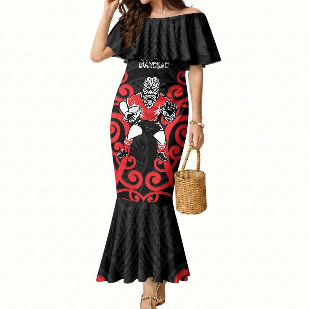 Counties Manukau Custom Rugby New Zealand Mermaid Dress Aotearoa Maori Pukana Tiki Mascot