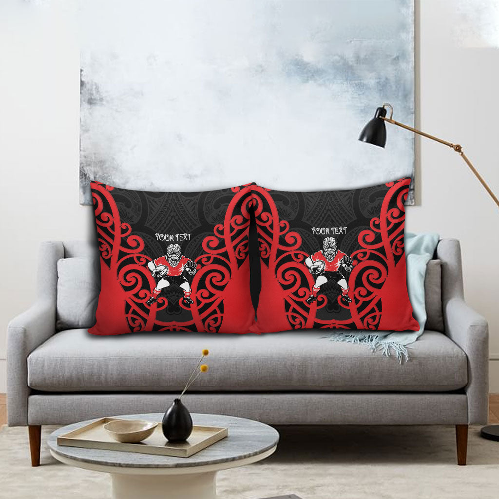 Counties Manukau Custom Rugby New Zealand Pillow Cover Aotearoa Maori Pukana Tiki Mascot