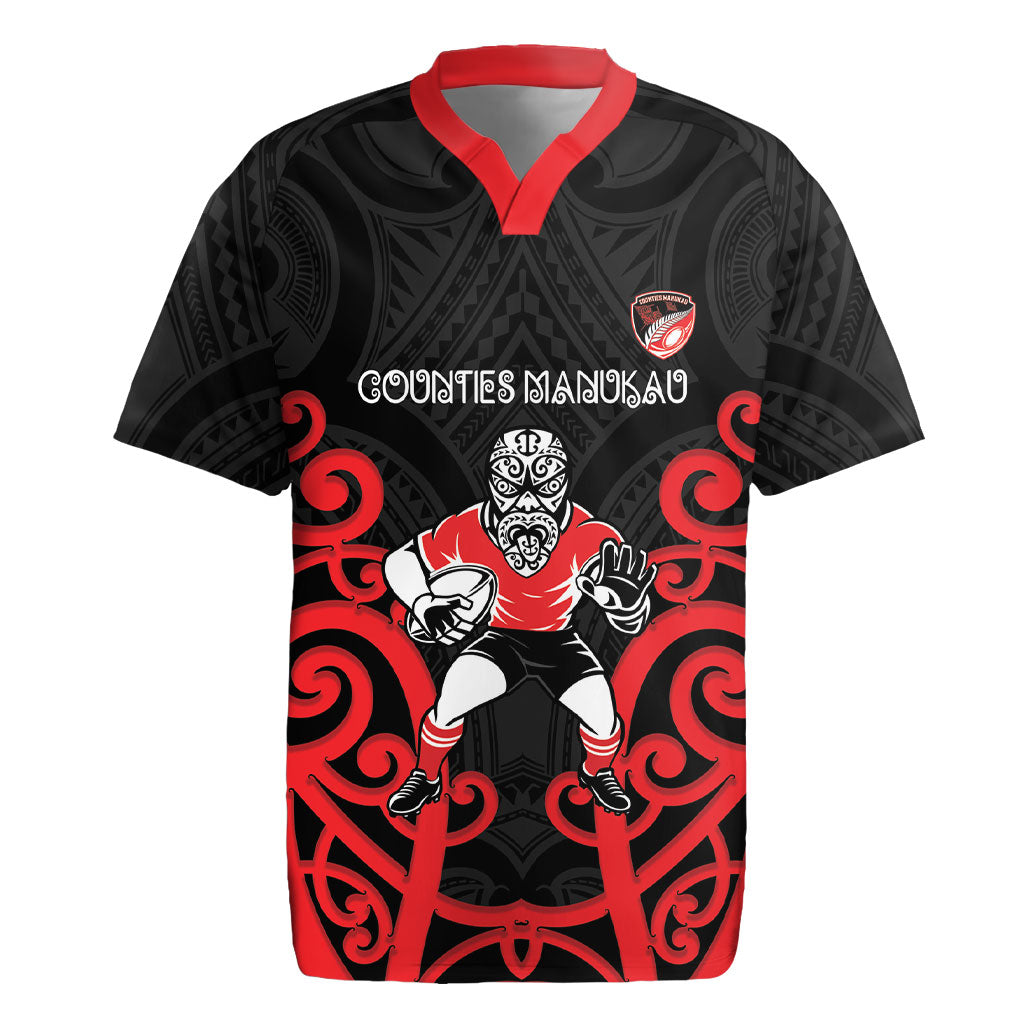 Counties Manukau Custom Rugby New Zealand Rugby Jersey Aotearoa Maori Pukana Tiki Mascot LT14 Red - Polynesian Pride