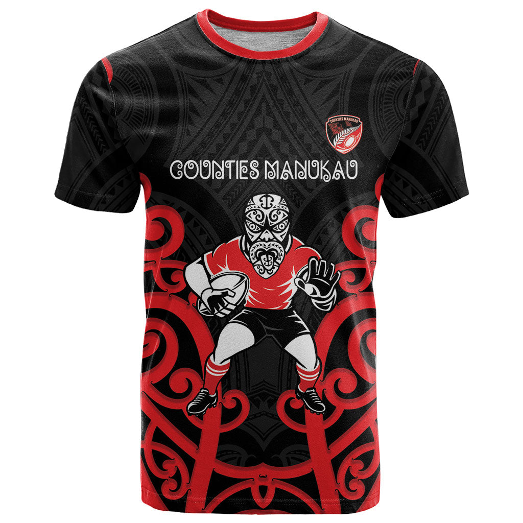 Counties Manukau Custom Rugby New Zealand T Shirt Aotearoa Maori Pukana Tiki Mascot