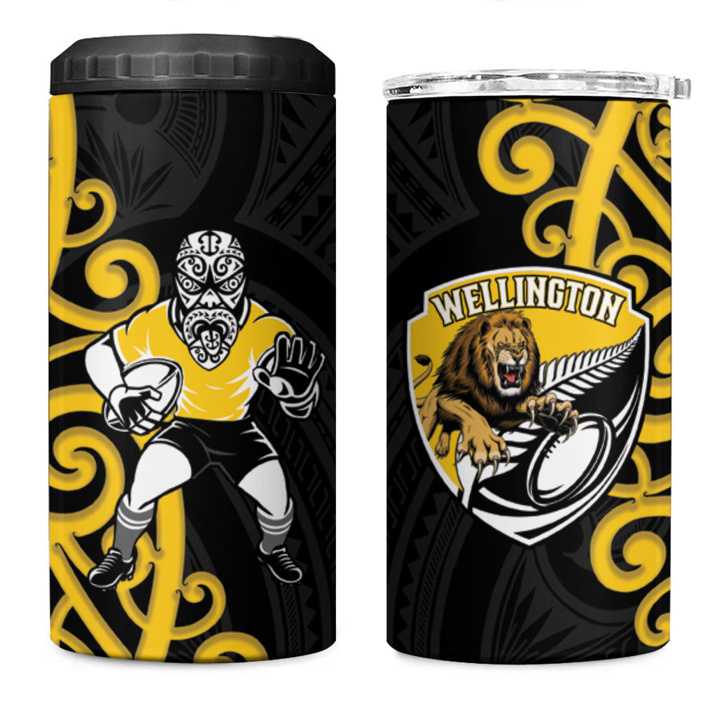 Wellington Custom Rugby New Zealand 4 in 1 Can Cooler Tumbler Aotearoa Maori Pukana Tiki Mascot