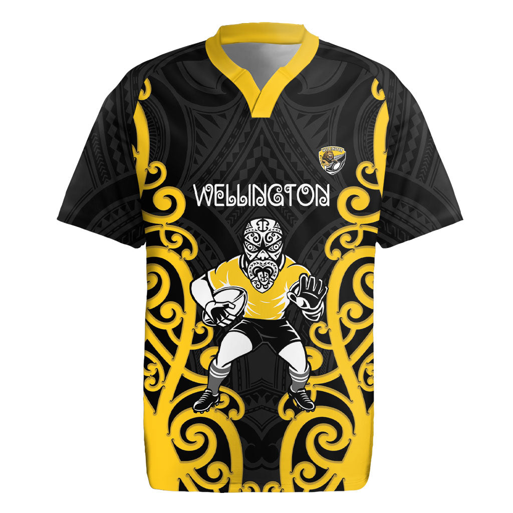 Wellington Custom Rugby New Zealand Rugby Jersey Aotearoa Maori Pukana Tiki Mascot LT14 Yellow - Polynesian Pride
