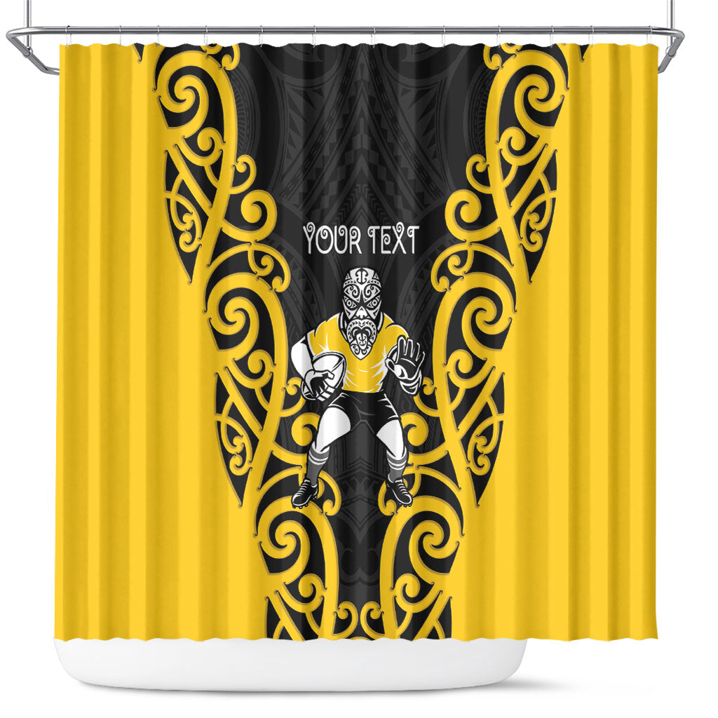 Wellington Custom Rugby New Zealand Shower Curtain Aotearoa Maori Pukana Tiki Mascot
