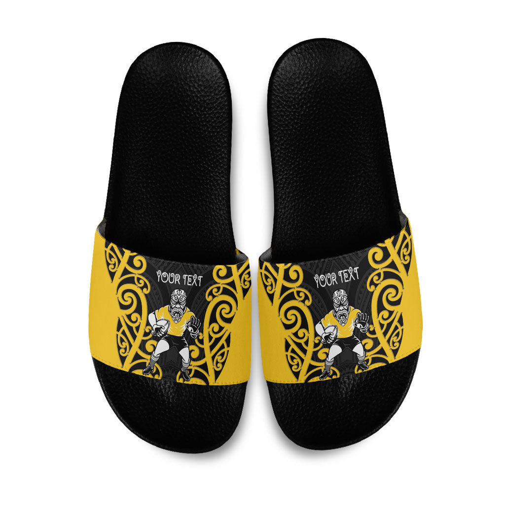 Wellington Custom Rugby New Zealand Slide Sandals Aotearoa Maori Pukana Tiki Mascot