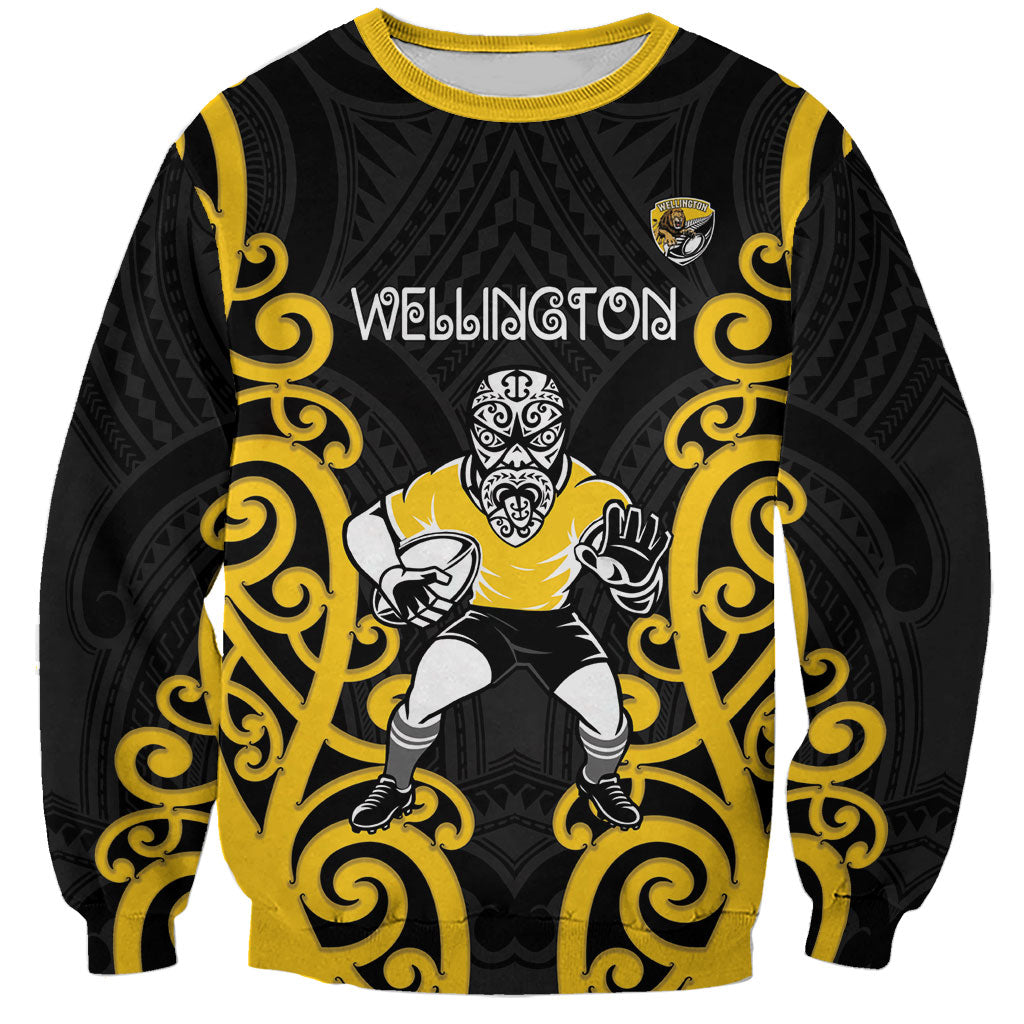 Wellington Custom Rugby New Zealand Sweatshirt Aotearoa Maori Pukana Tiki Mascot