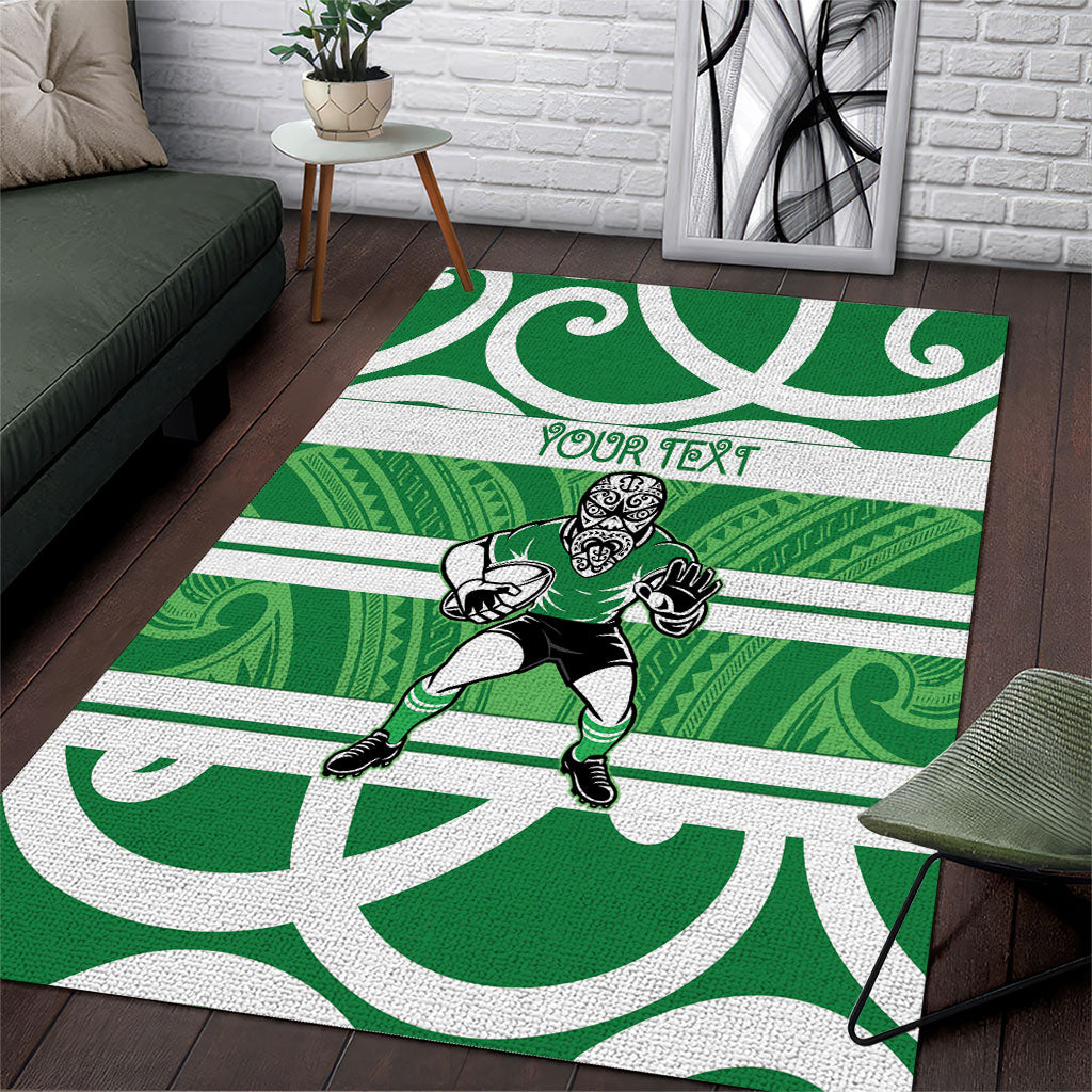 Manawatu Custom Rugby New Zealand Area Rug Aotearoa Maori Pukana Tiki Mascot