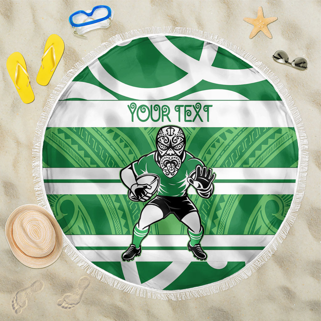 Manawatu Custom Rugby New Zealand Beach Blanket Aotearoa Maori Pukana Tiki Mascot