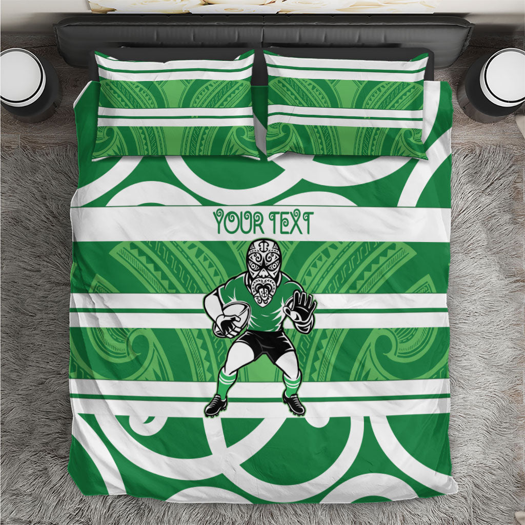 Manawatu Custom Rugby New Zealand Bedding Set Aotearoa Maori Pukana Tiki Mascot