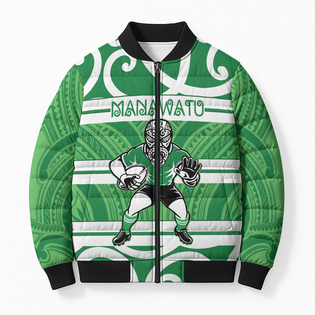 Manawatu Custom Rugby New Zealand Bomber Puffer Jacket Aotearoa Maori Pukana Tiki Mascot