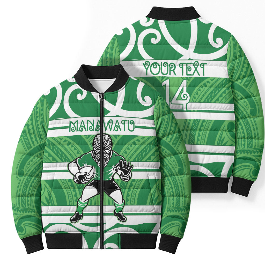 Manawatu Custom Rugby New Zealand Bomber Puffer Jacket Aotearoa Maori Pukana Tiki Mascot