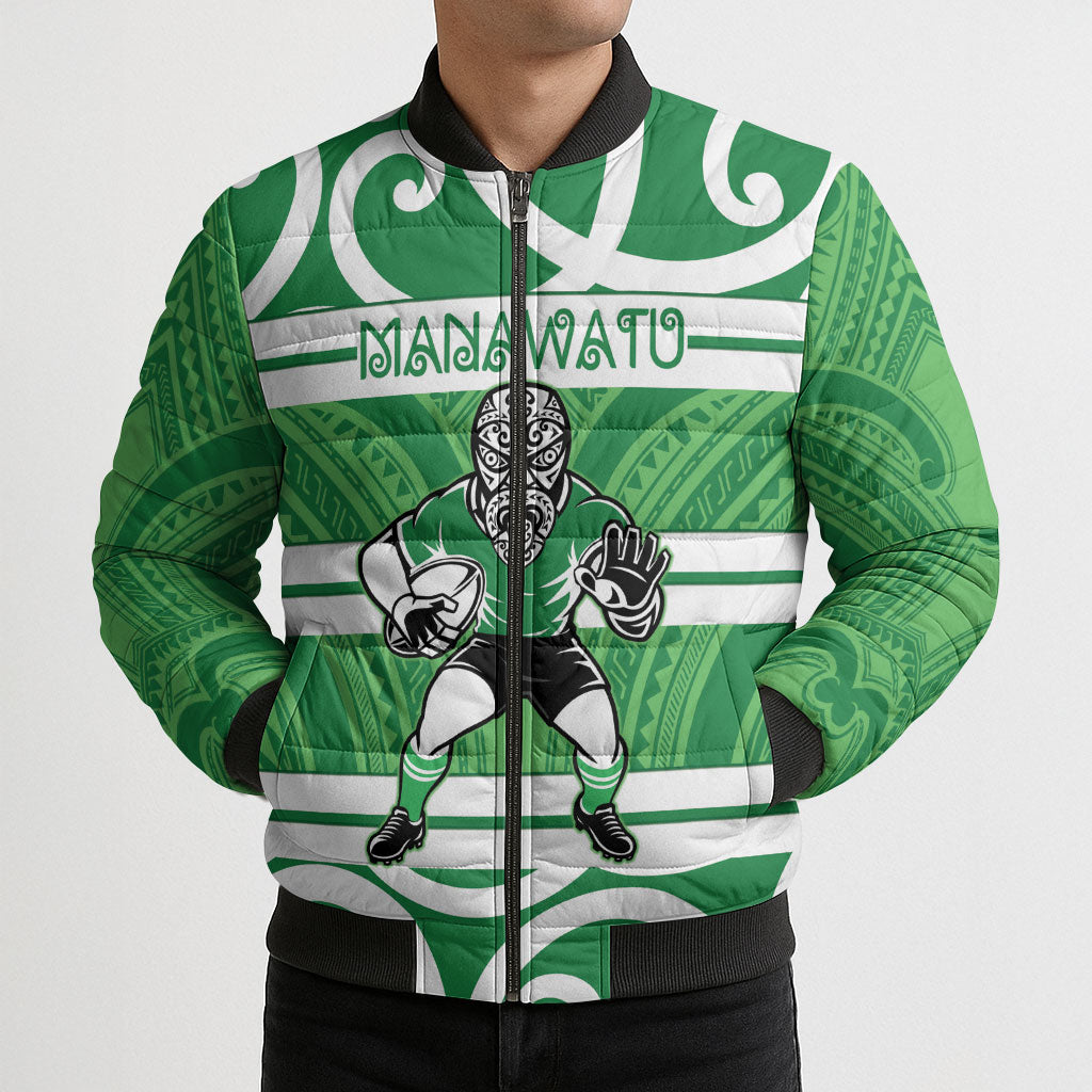 Manawatu Custom Rugby New Zealand Bomber Puffer Jacket Aotearoa Maori Pukana Tiki Mascot