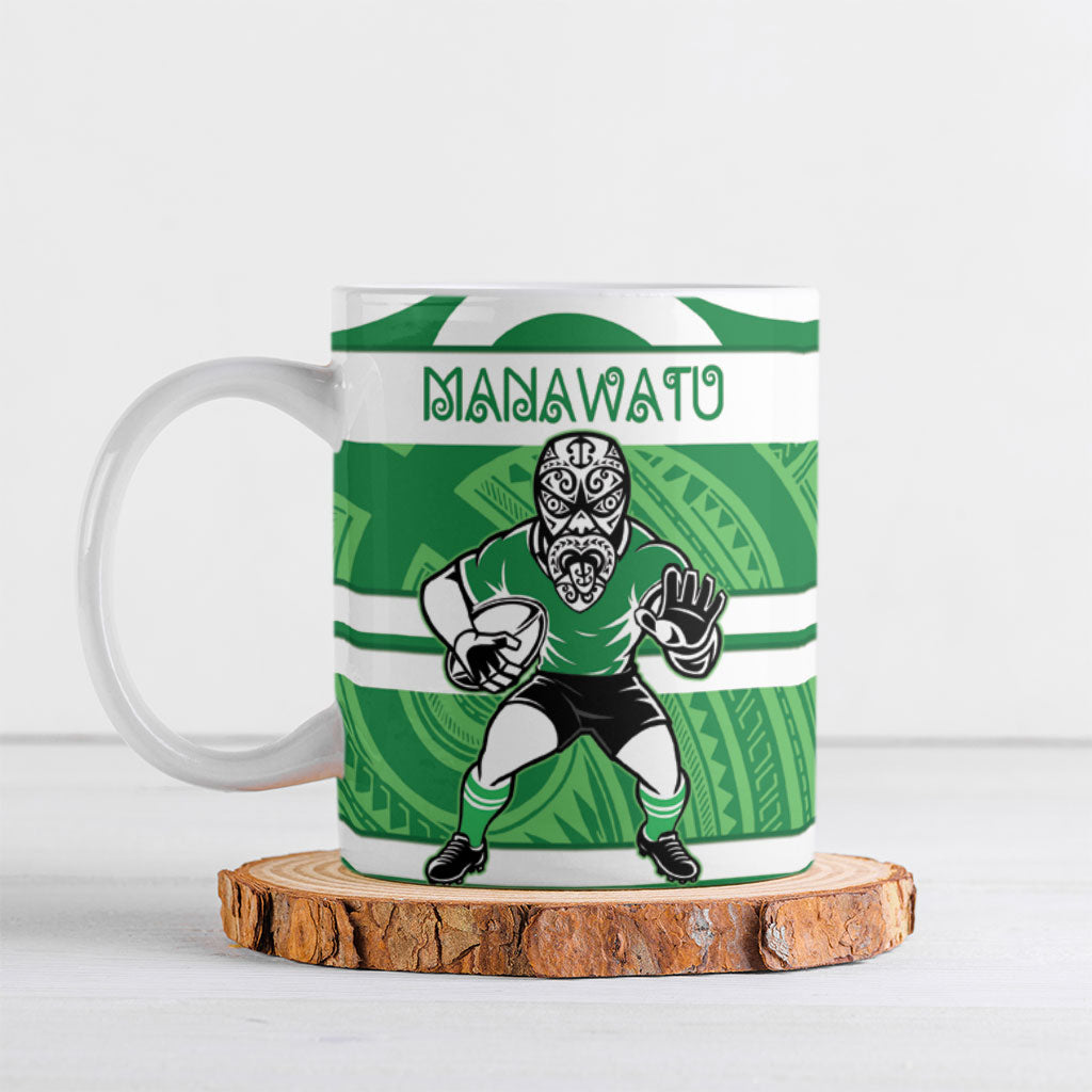 Manawatu Custom Rugby New Zealand Ceramic Mug Aotearoa Maori Pukana Tiki Mascot