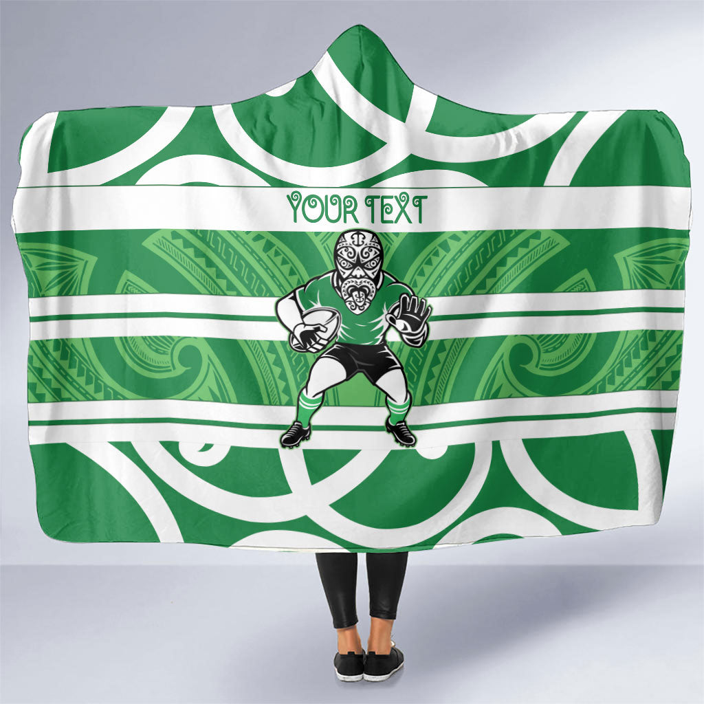 Manawatu Custom Rugby New Zealand Hooded Blanket Aotearoa Maori Pukana Tiki Mascot