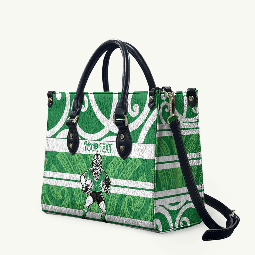 Manawatu Custom Rugby New Zealand Leather Bag Aotearoa Maori Pukana Tiki Mascot