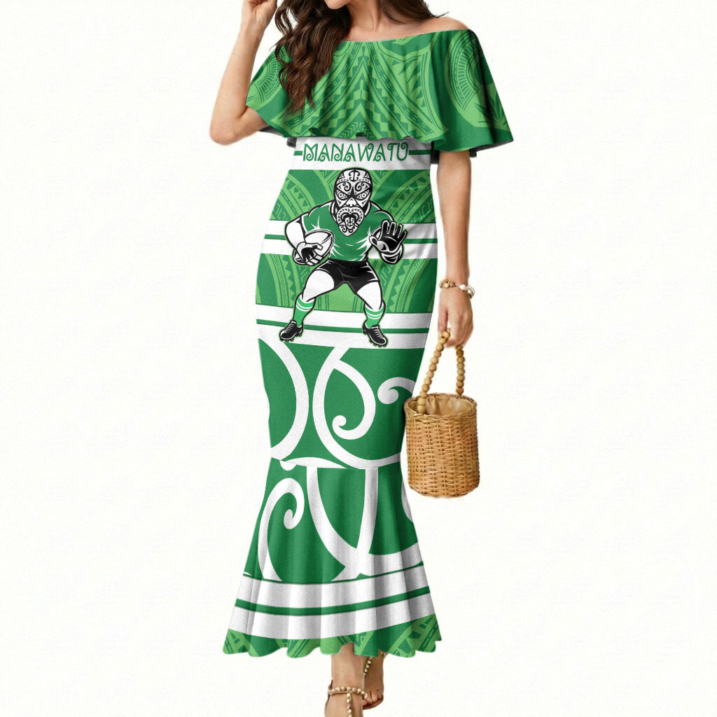 Manawatu Custom Rugby New Zealand Mermaid Dress Aotearoa Maori Pukana Tiki Mascot