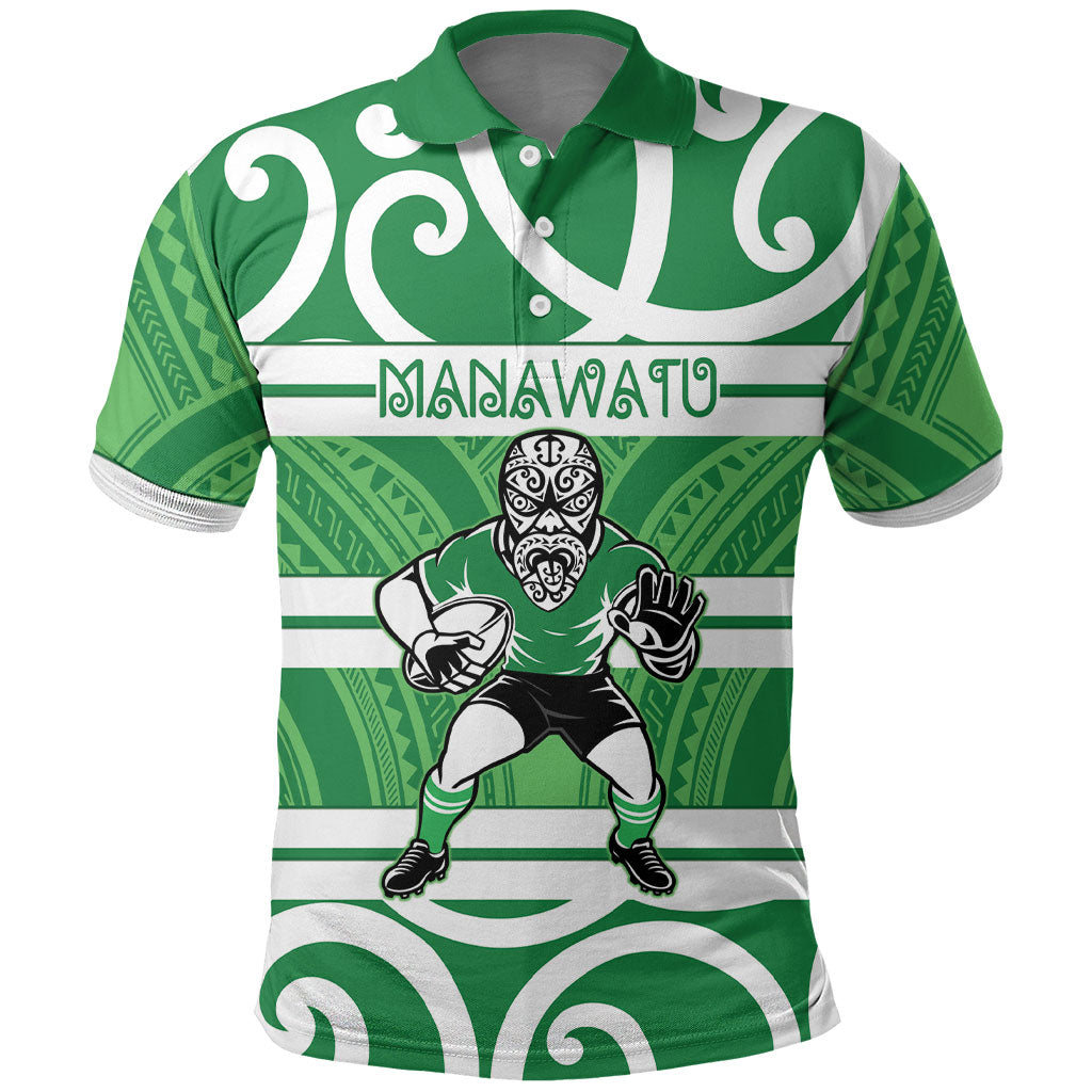 Manawatu Custom Rugby New Zealand Polo Shirt Aotearoa Maori Pukana Tiki Mascot