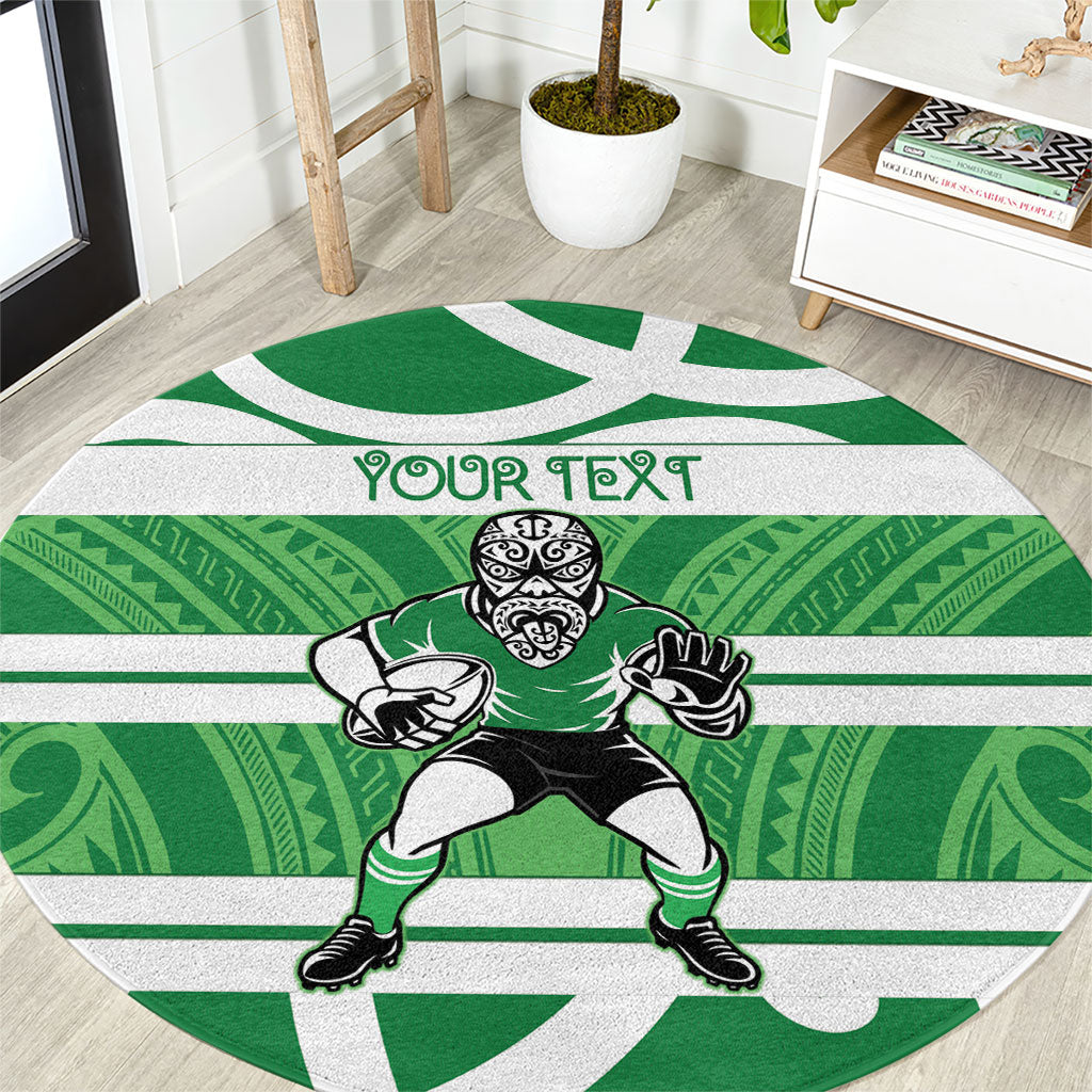 Manawatu Custom Rugby New Zealand Round Carpet Aotearoa Maori Pukana Tiki Mascot