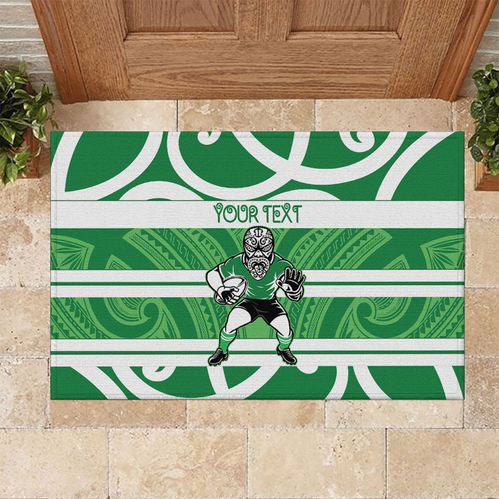 Manawatu Custom Rugby New Zealand Rubber Doormat Aotearoa Maori Pukana Tiki Mascot