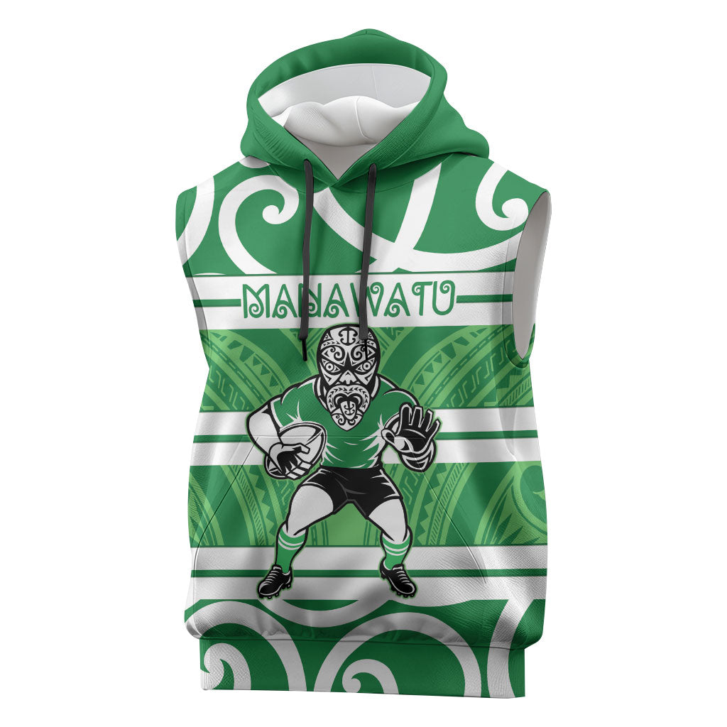 Manawatu Custom Rugby New Zealand Sleeveless Hoodie Aotearoa Maori Pukana Tiki Mascot