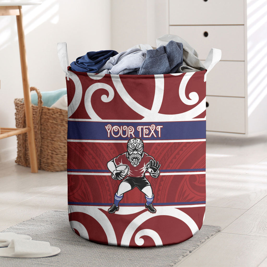 Southland Custom Rugby New Zealand Laundry Basket Aotearoa Maori Pukana Tiki Mascot