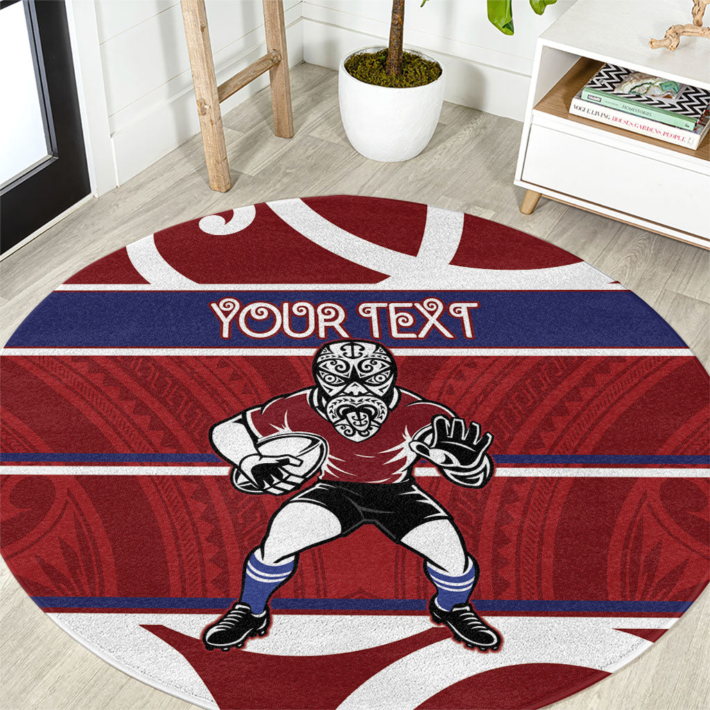 Southland Custom Rugby New Zealand Round Carpet Aotearoa Maori Pukana Tiki Mascot