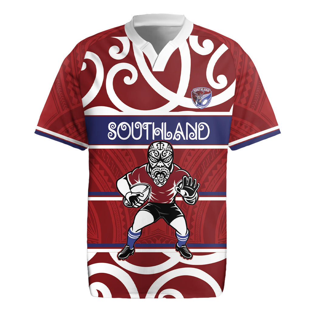 Southland Custom Rugby New Zealand Rugby Jersey Aotearoa Maori Pukana Tiki Mascot LT14 Maroon - Polynesian Pride