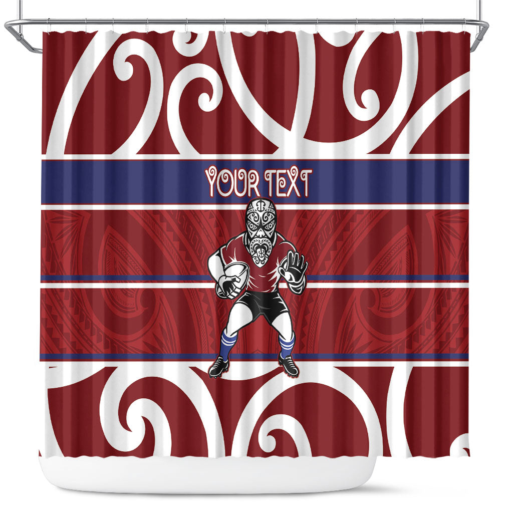 Southland Custom Rugby New Zealand Shower Curtain Aotearoa Maori Pukana Tiki Mascot
