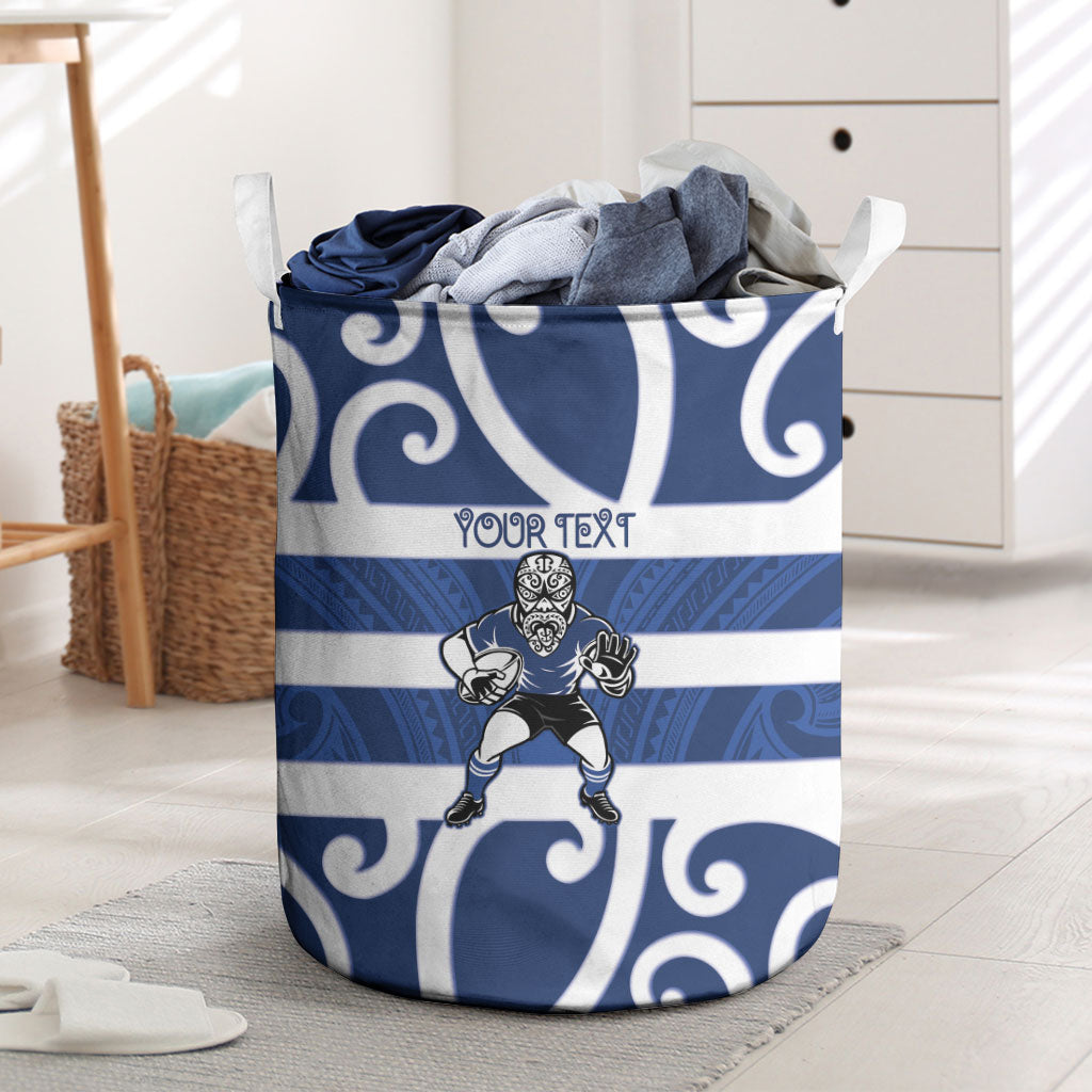 Auckland Custom Rugby New Zealand Laundry Basket Aotearoa Maori Pukana Tiki Mascot