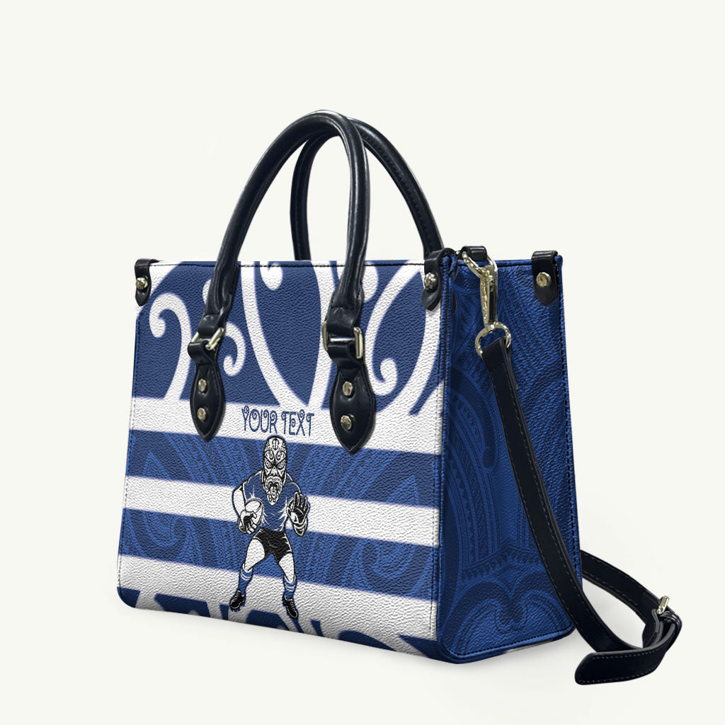 Auckland Custom Rugby New Zealand Leather Bag Aotearoa Maori Pukana Tiki Mascot