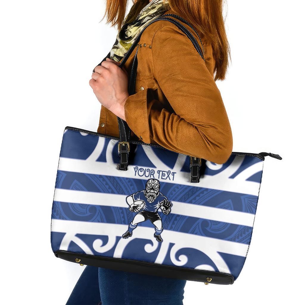 Auckland Custom Rugby New Zealand Leather Tote Bag Aotearoa Maori Pukana Tiki Mascot