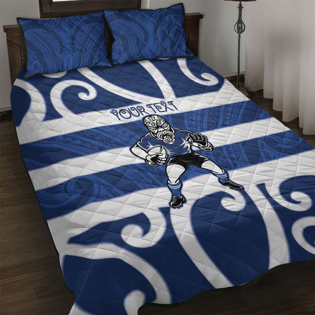 Auckland Custom Rugby New Zealand Quilt Bed Set Aotearoa Maori Pukana Tiki Mascot