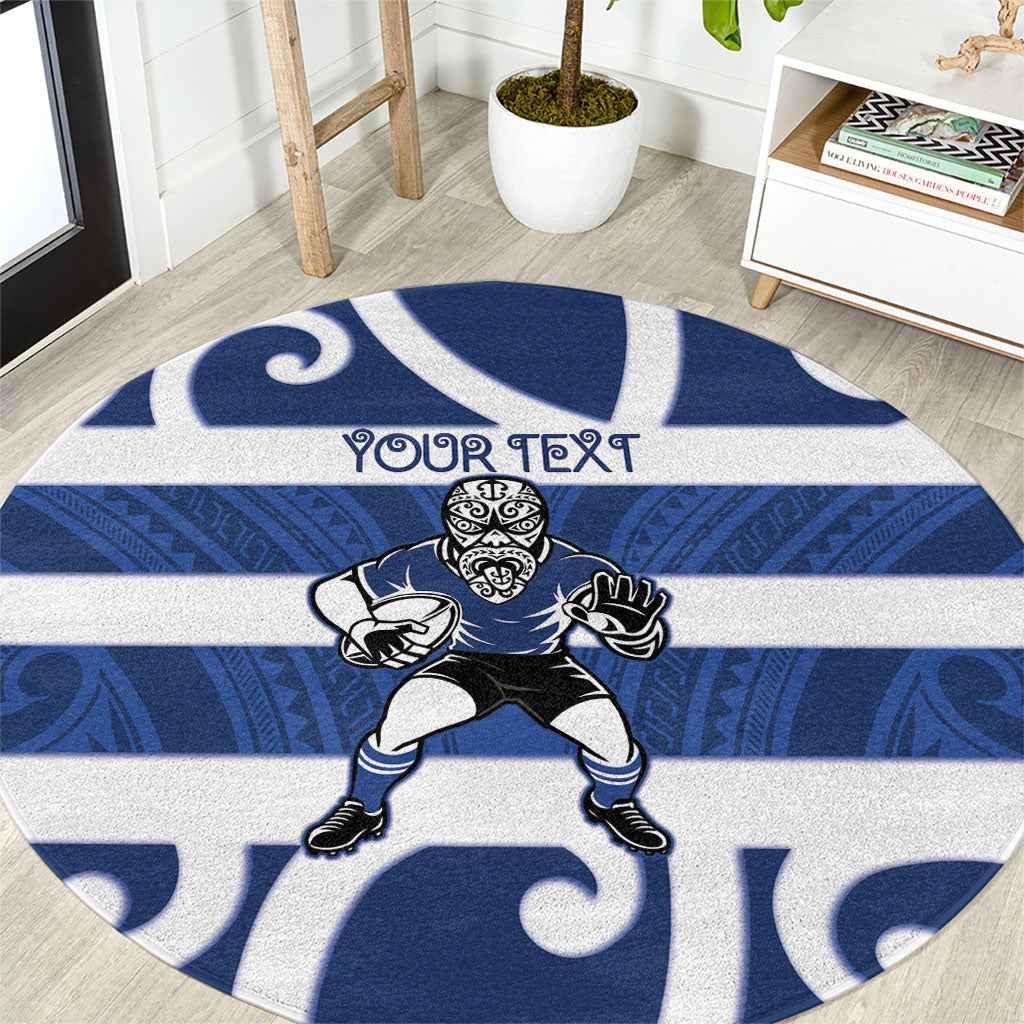 Auckland Custom Rugby New Zealand Round Carpet Aotearoa Maori Pukana Tiki Mascot