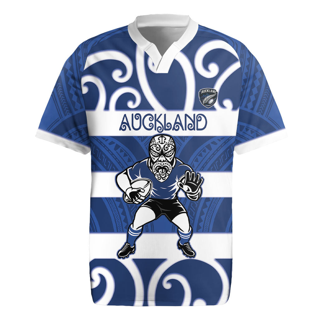 Auckland Custom Rugby New Zealand Rugby Jersey Aotearoa Maori Pukana Tiki Mascot LT14 Blue - Polynesian Pride