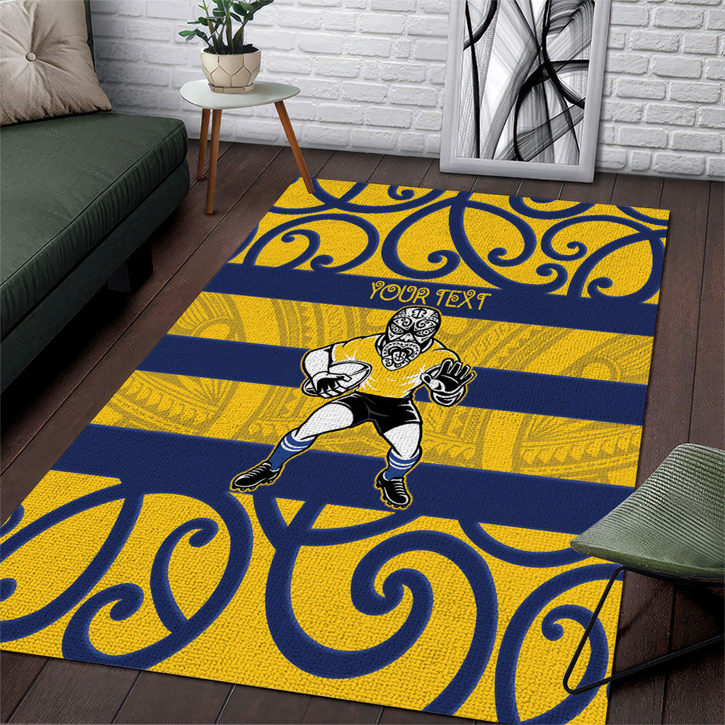 Bay of Plenty Custom Rugby New Zealand Area Rug Aotearoa Maori Pukana Tiki Mascot