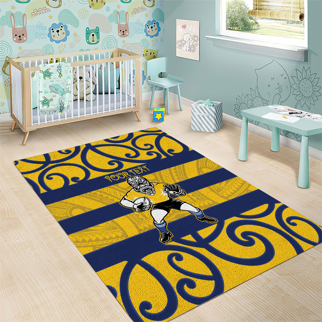 Bay of Plenty Custom Rugby New Zealand Area Rug Aotearoa Maori Pukana Tiki Mascot