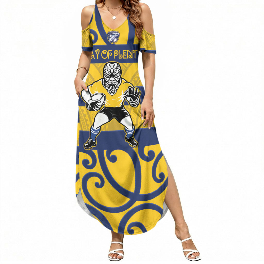 Bay of Plenty Custom Rugby New Zealand Summer Maxi Dress Aotearoa Maori Pukana Tiki Mascot