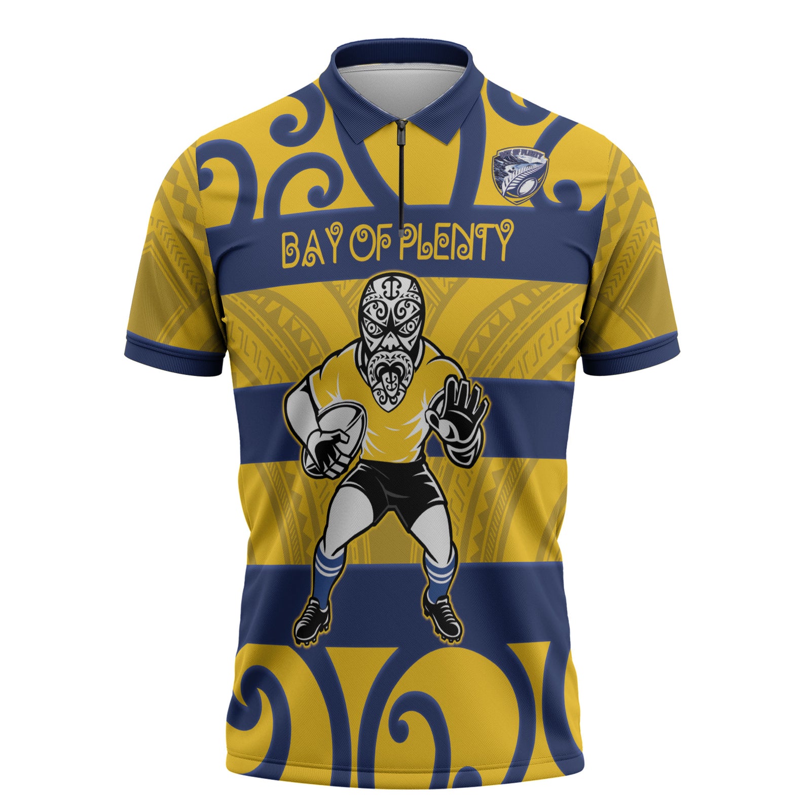 Bay of Plenty Custom Rugby New Zealand Zipper Polo Shirt Aotearoa Maori Pukana Tiki Mascot