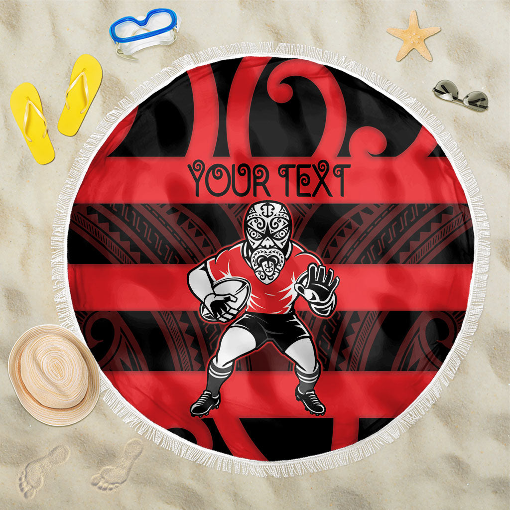 Canterbury Custom Rugby New Zealand Beach Blanket Aotearoa Maori Pukana Tiki Mascot